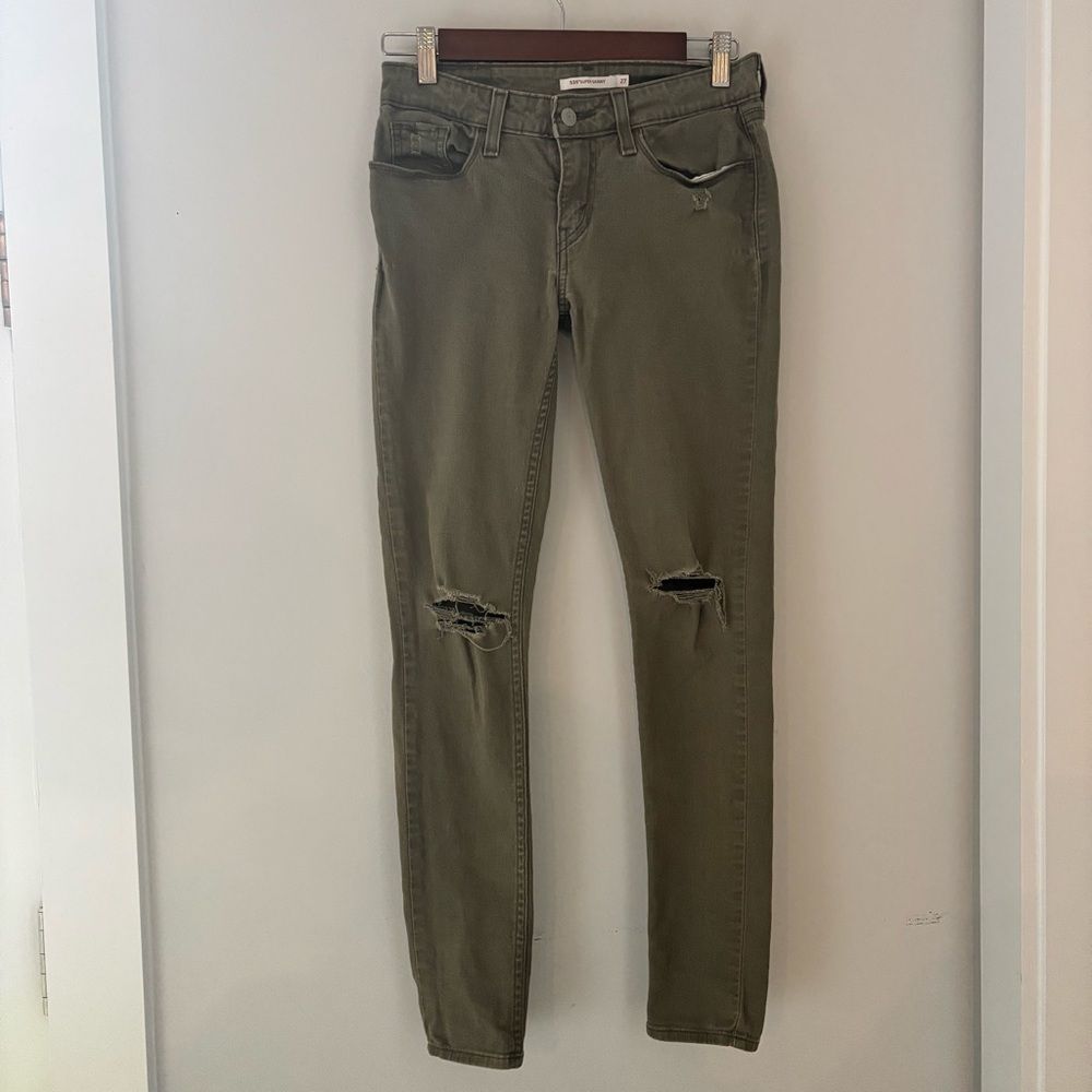 Levi’s 535 Super Skinny Olive Distressed Jeans (Size 27) - Picture 7 of 8